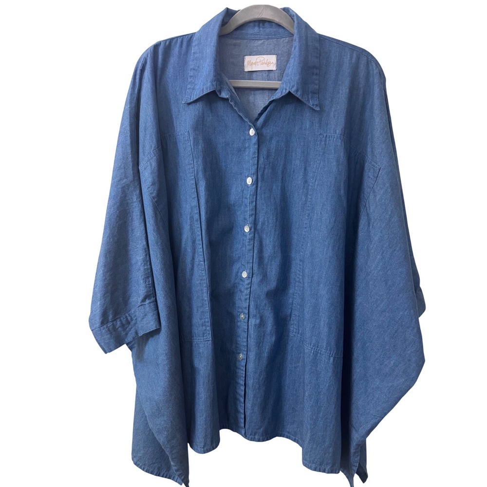 Myrah Penaloza OS 100% Cotton Denim Oversized Button Down Top Bohemian Lagenlook